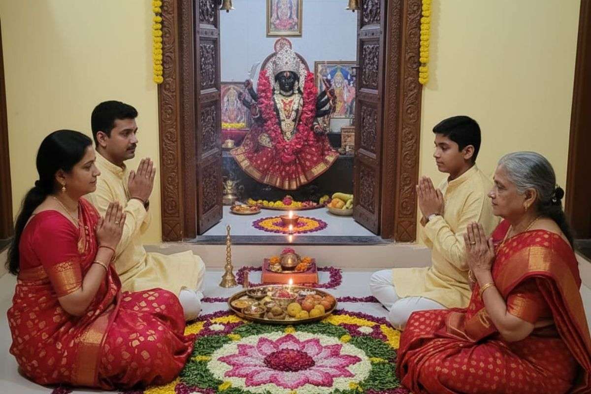 a family offers bhog to maa kaali