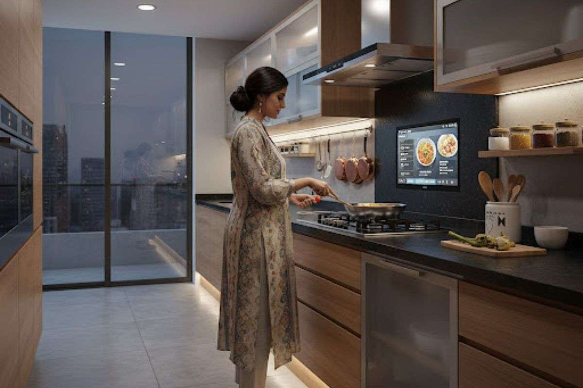 a woman cooking in kitchen