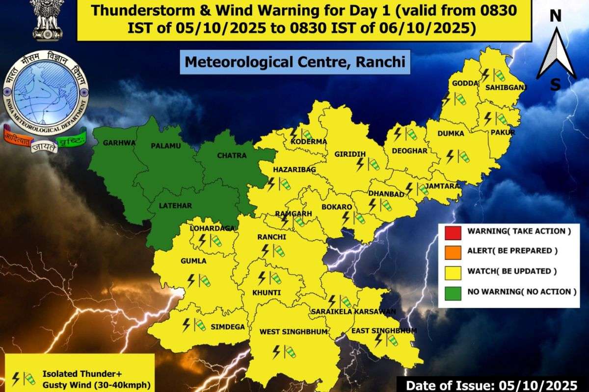 Aaj Ka Mausam Jharkhand 5 October Rain Alert