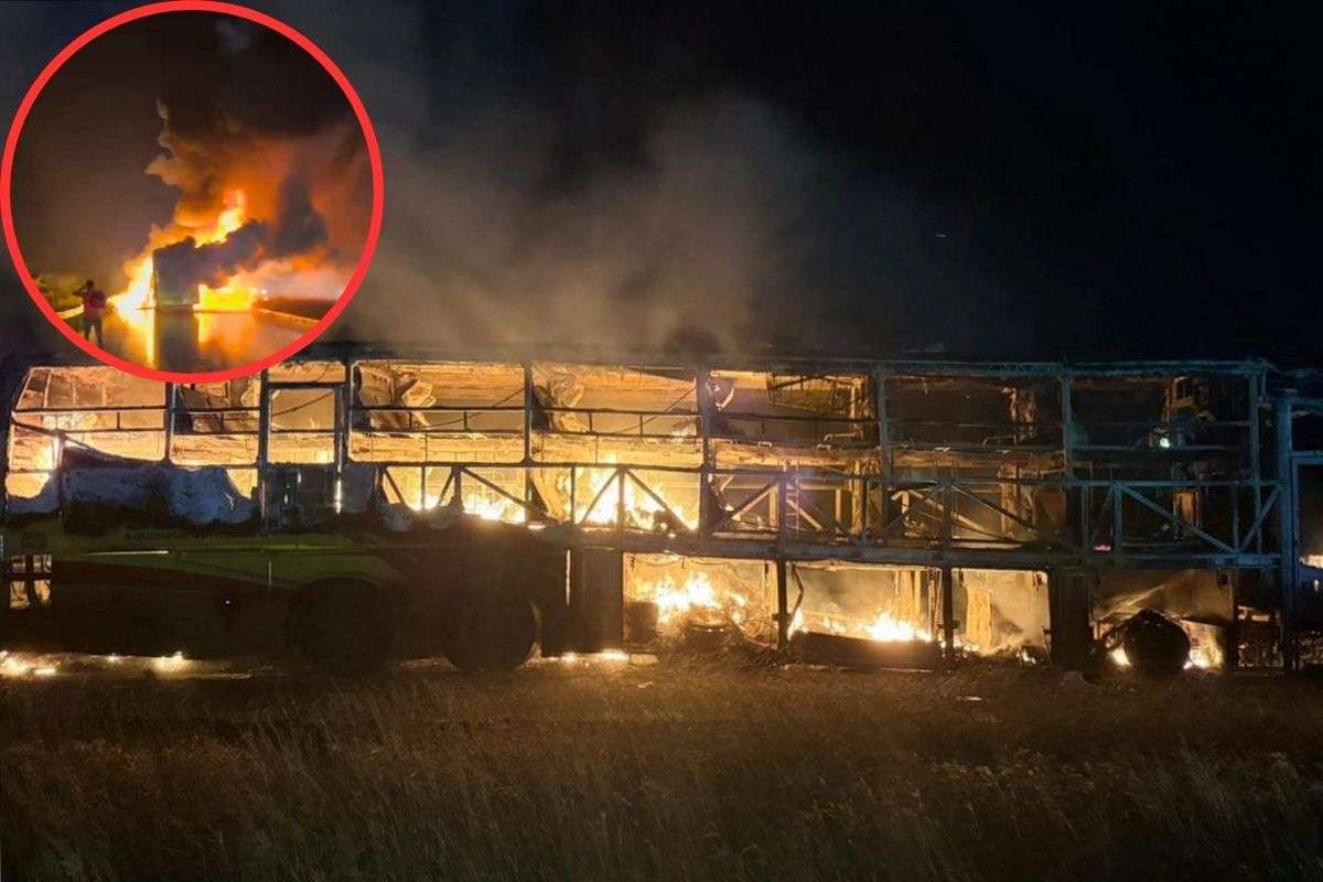 bus after it caught fire