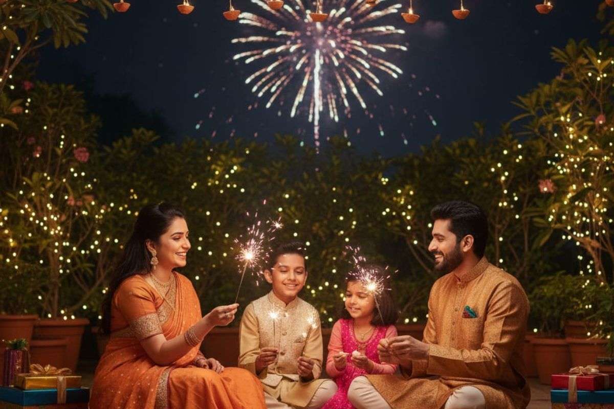 family enjoing on diwali