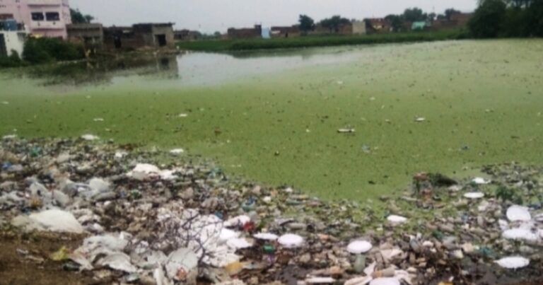 आमांव के तालाब में कचरे का अंबार, छठव्रती परेशान