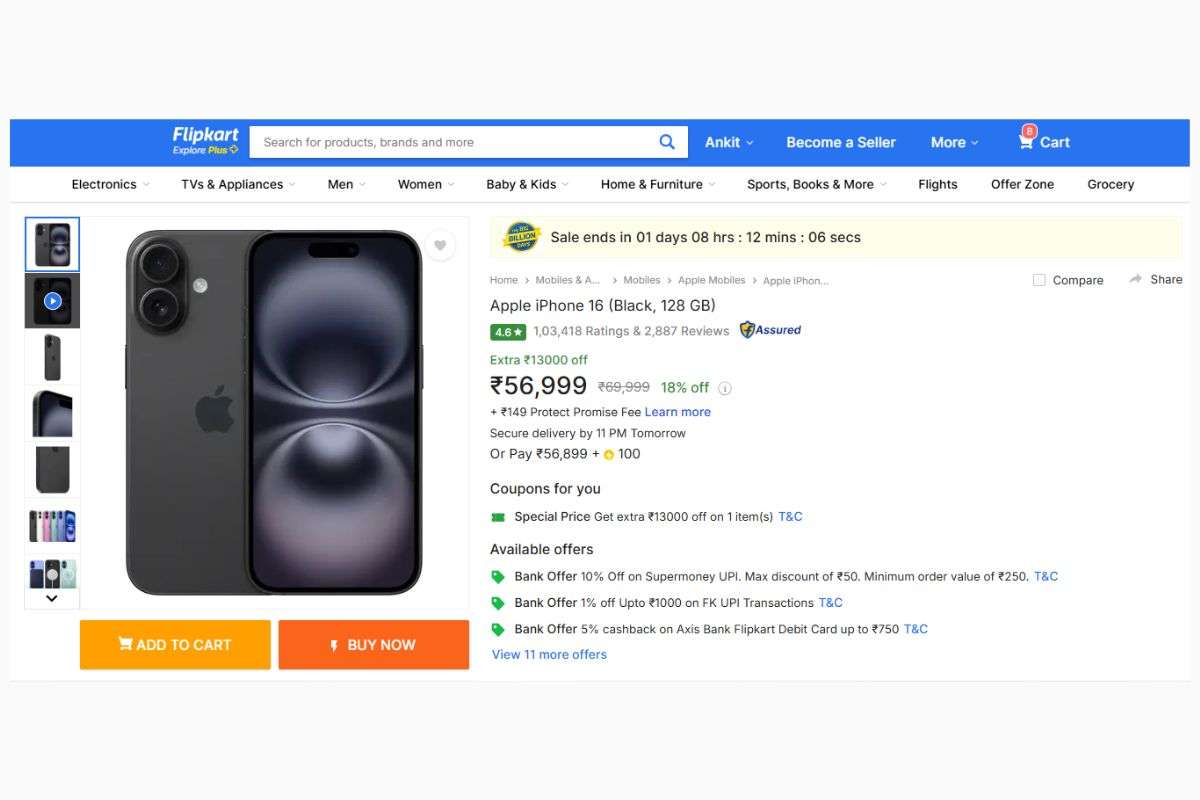 iPhone 16 Price on Flipkart Big Billion Days sale