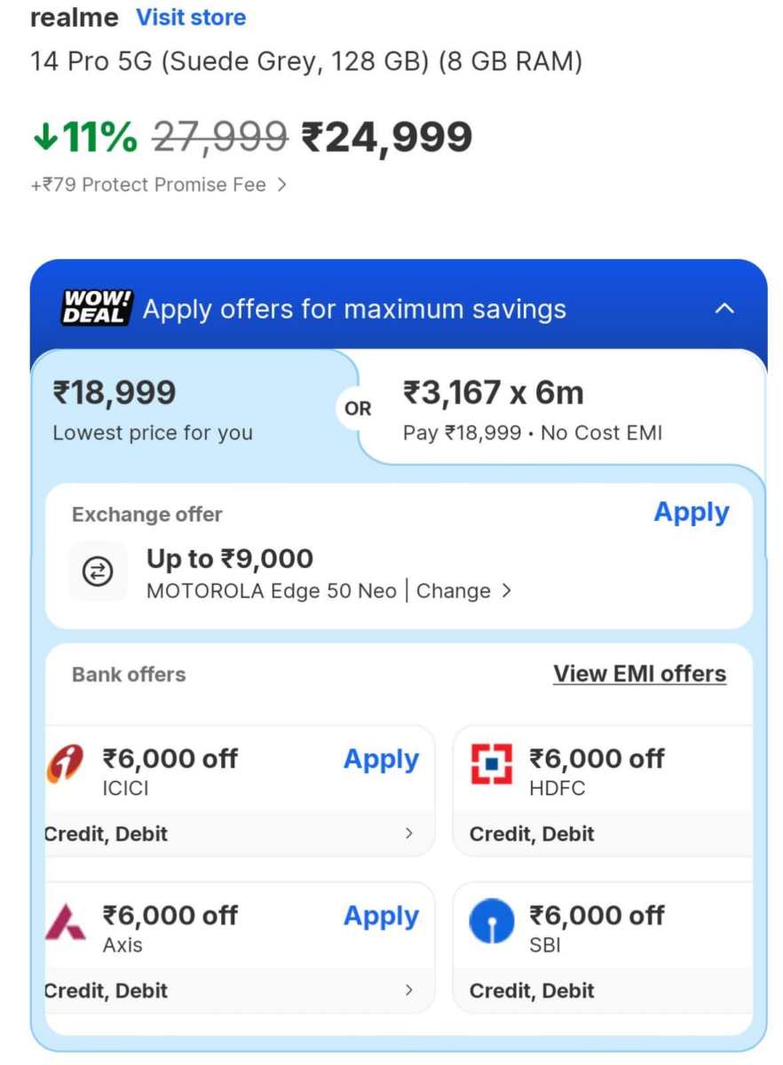9,999 रुपये में मिल रहा Realme 14 Pro, पुराने फोन के बदले Flipkart दे रहा जबरदस्त एक्सचेंज ऑफर 1 Image 223