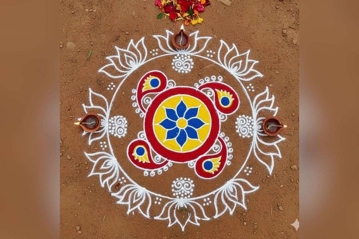 Govardhan Puja Rangoli Design: इस गोवर्धन पूजा ट्राई करें Ai से बने यूनिक रंगोली डिजाइन्स, डेकोरेशन में लग जाएंगे चार चांद 3 Rangoli Design