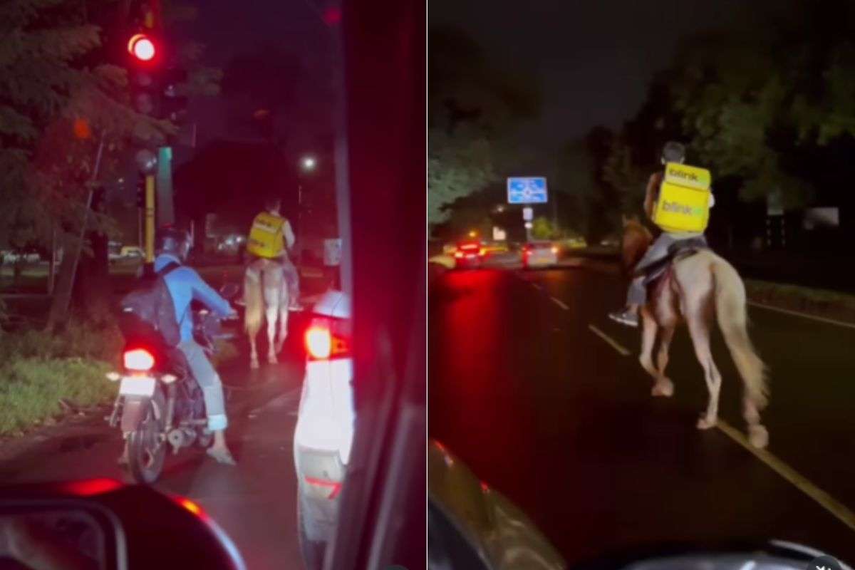 viral video delivery boy rides horse