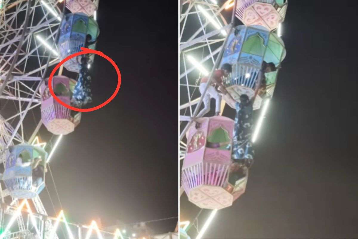 viral video man saves woman life from falling off swing