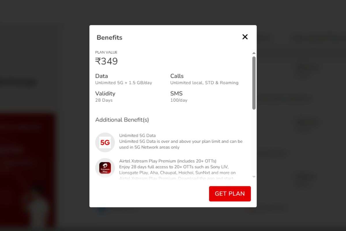 Airtel rs 349 Plan Details