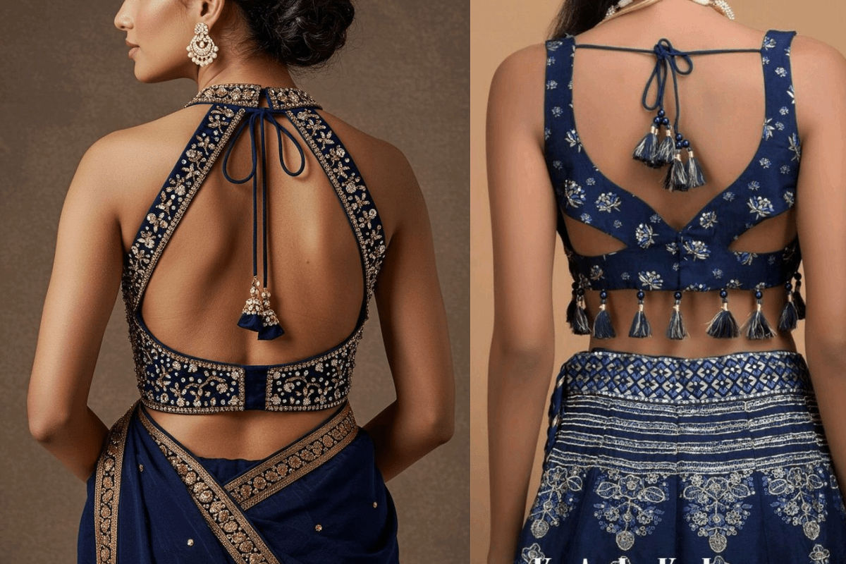 Backless Blouse Designs: इस वेडिंग सीजन पाएं बोल्ड और ग्लैमरस लुक इन स्टाइलिश बैकलैस ब्लाउज डिजाइन्स के साथ 1 Backless Blouse Designs 2025