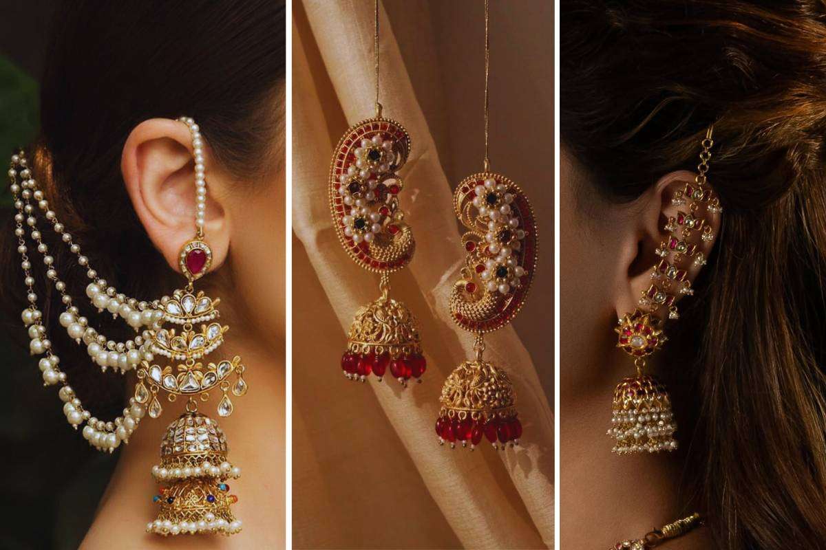 Latest heavy bridal earrings with kundan and polki design for wedding day, traditional big jhumka bridal jewellery.