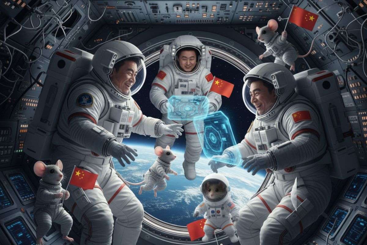 Chinese Spacecraft Shenzhou-21 reached space station with 3 Astronauts with 4 Mouse.