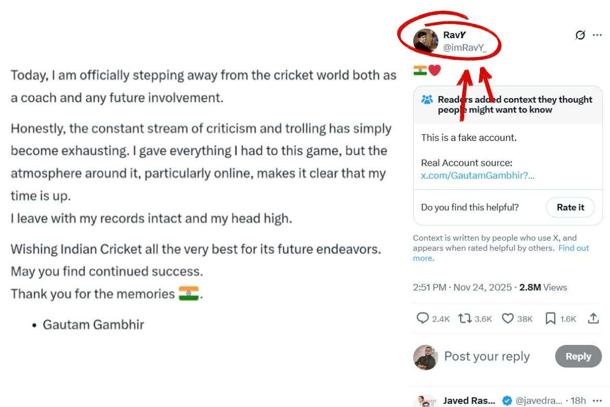 Fake Account Ss Of Gautam Gambhir