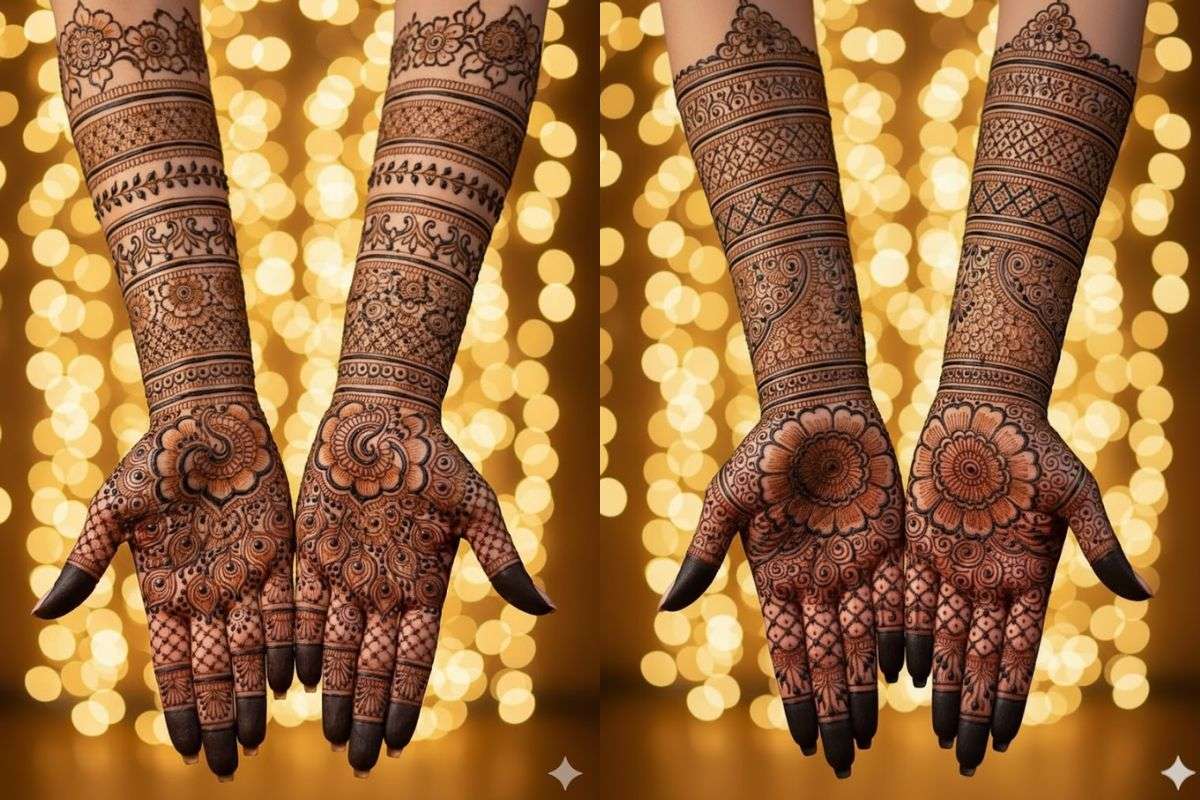 Mehndi Design: दूल्हा-दुल्हन से लेकर मोर पैटर्न तक, सगाई की रस्म में चार चांद लगाएं इन शानदार Ai मेहंदी डिजाइन्स से 7 Full Hand Mehndi Designs