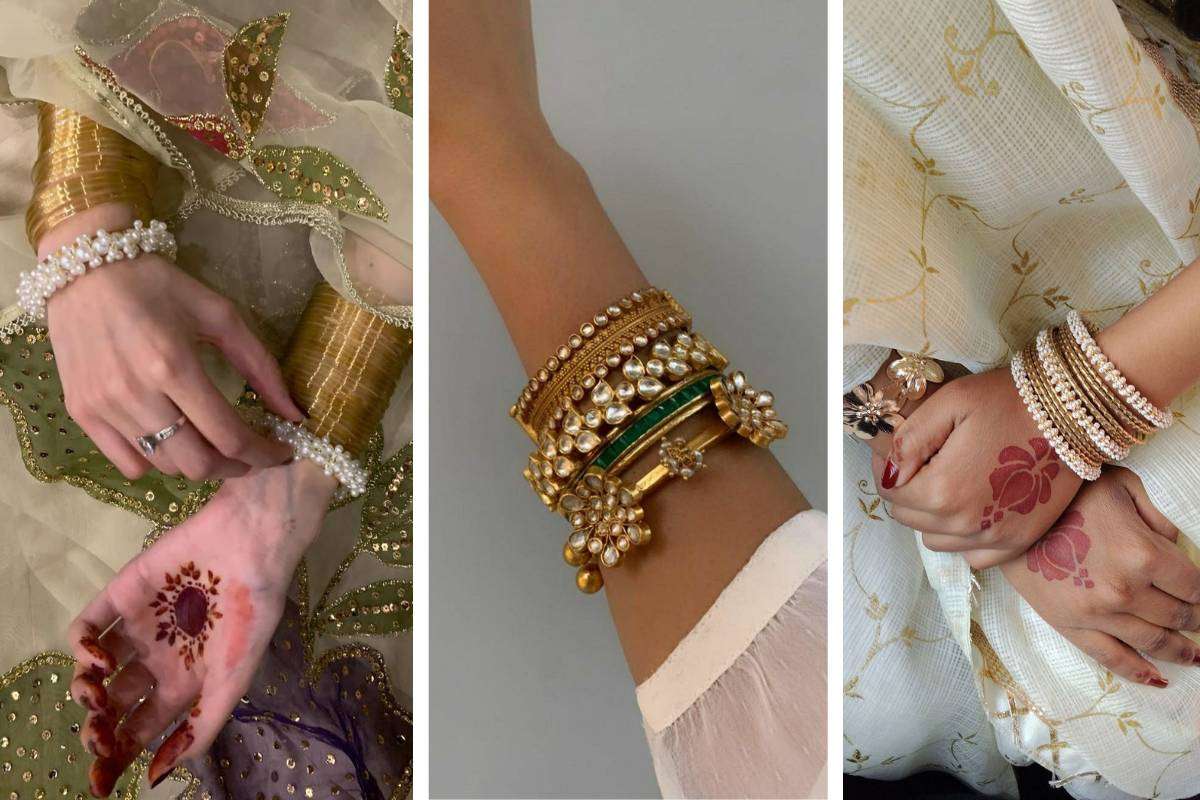 Golden And Silver Pearl Bangles Design