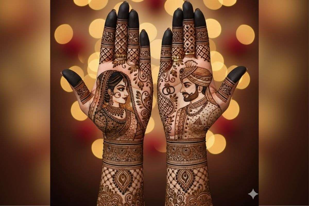 Mehndi Design: दूल्हा-दुल्हन से लेकर मोर पैटर्न तक, सगाई की रस्म में चार चांद लगाएं इन शानदार Ai मेहंदी डिजाइन्स से 5 Mehndi Designs 1
