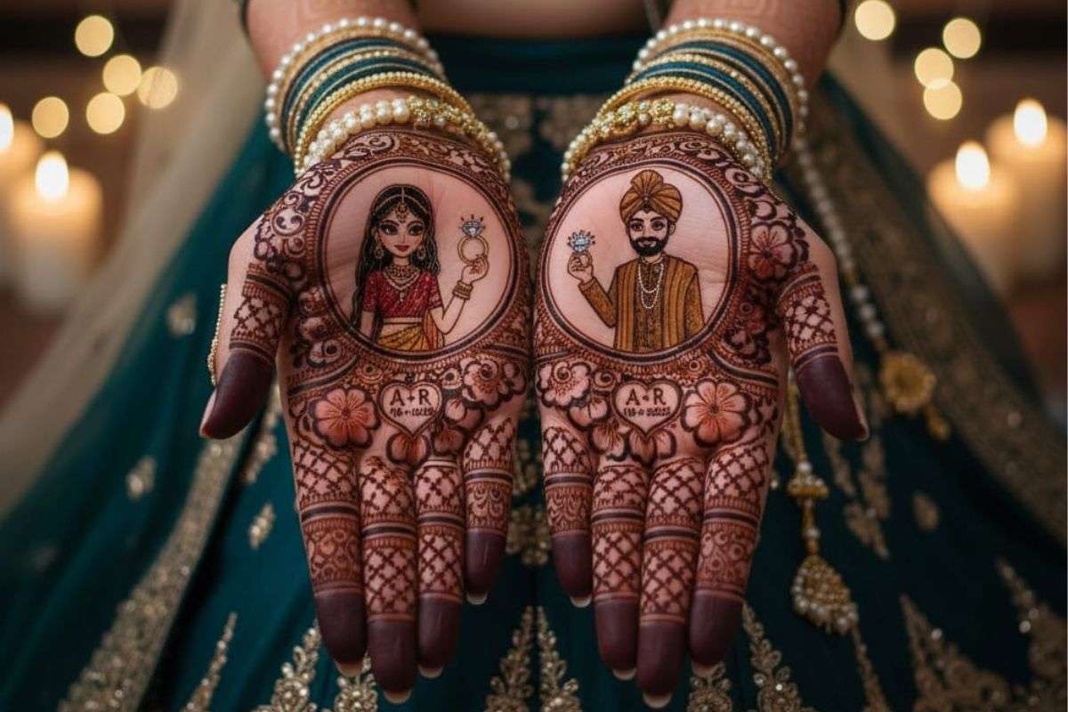 Mehndi Design: दूल्हा-दुल्हन से लेकर मोर पैटर्न तक, सगाई की रस्म में चार चांद लगाएं इन शानदार Ai मेहंदी डिजाइन्स से 1 Mehndi Design