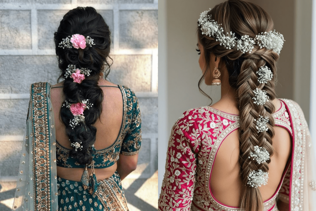 Messy Braid Hairstyle With Floral Touch
