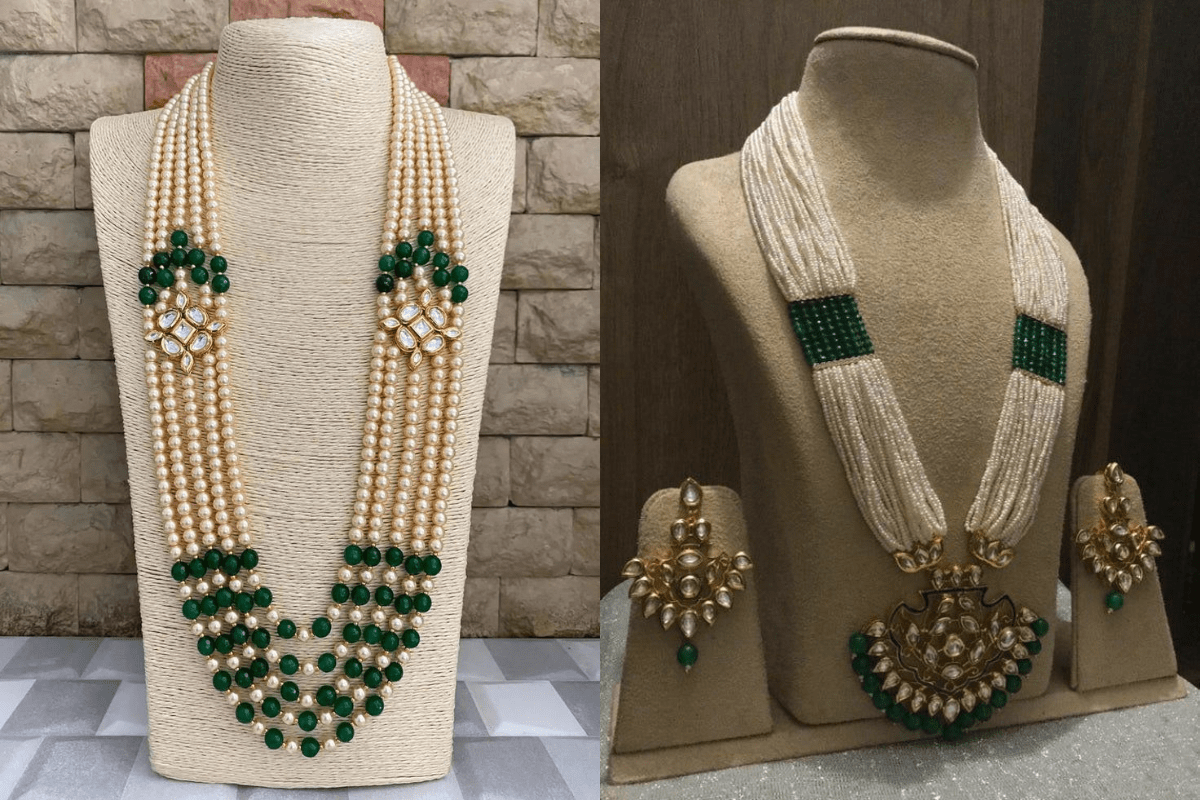 Multi Layer Green Pearls Necklace