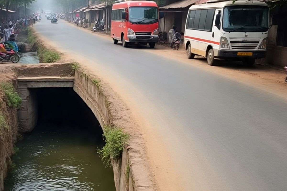 New Road In Bihar Vehicles soon run on road built over drain