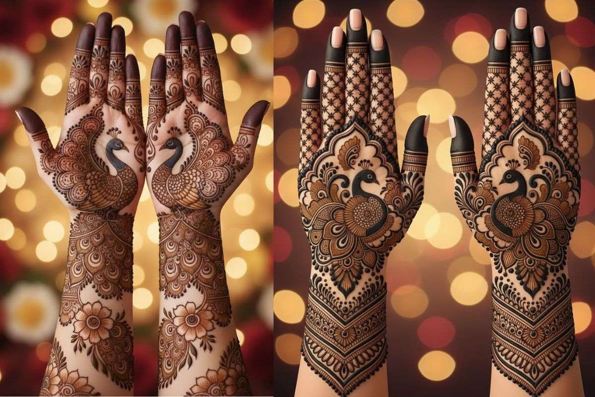 Mehndi Design: दूल्हा-दुल्हन से लेकर मोर पैटर्न तक, सगाई की रस्म में चार चांद लगाएं इन शानदार Ai मेहंदी डिजाइन्स से 6 Peacock Mehndi Designs 1