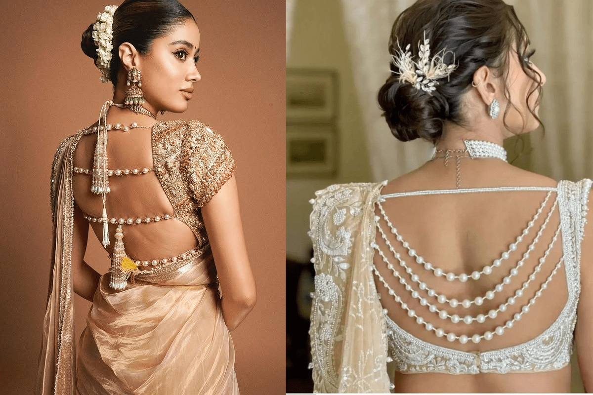 Backless Blouse Designs: इस वेडिंग सीजन पाएं बोल्ड और ग्लैमरस लुक इन स्टाइलिश बैकलैस ब्लाउज डिजाइन्स के साथ 7 Pearls Backless Blouse Trends