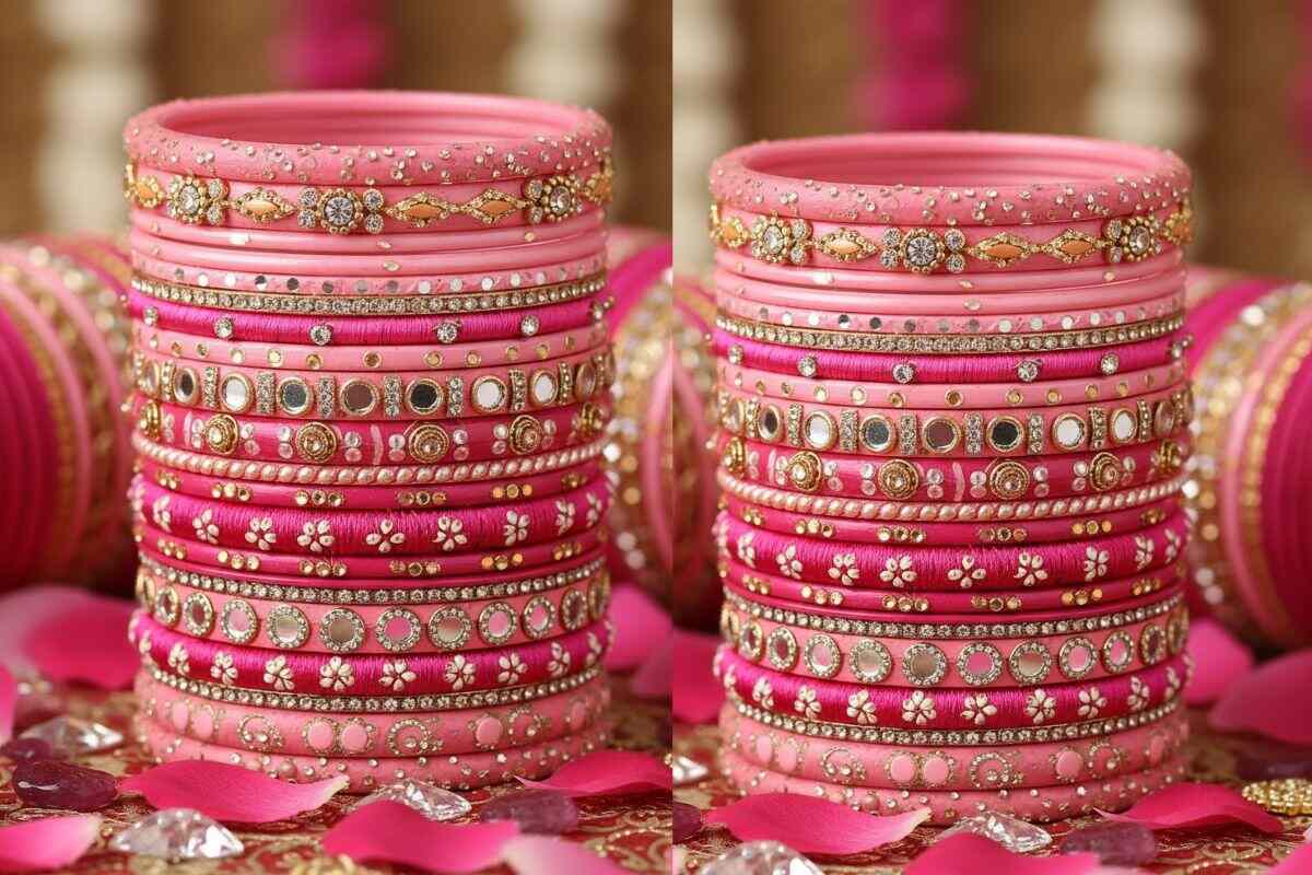 Stone Work Pink Bangles Design
