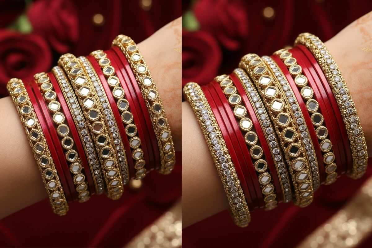 Mirror Work Red Bangles Design