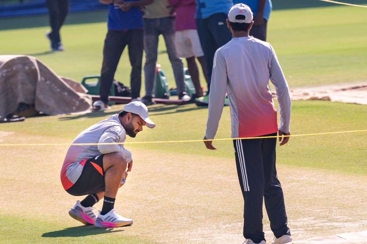 Rishabh Pant inspecting the pitch