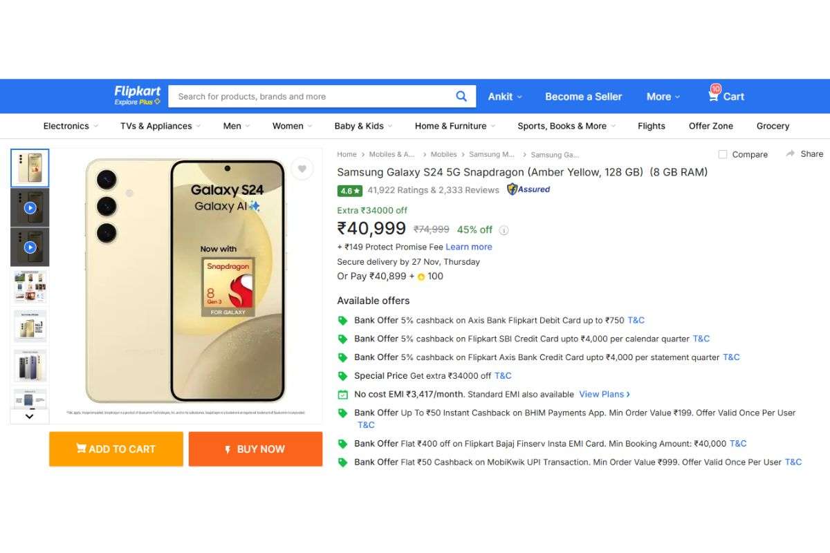 Samsung Galaxy S24 5G Flipkart Black Friday Sale Offer