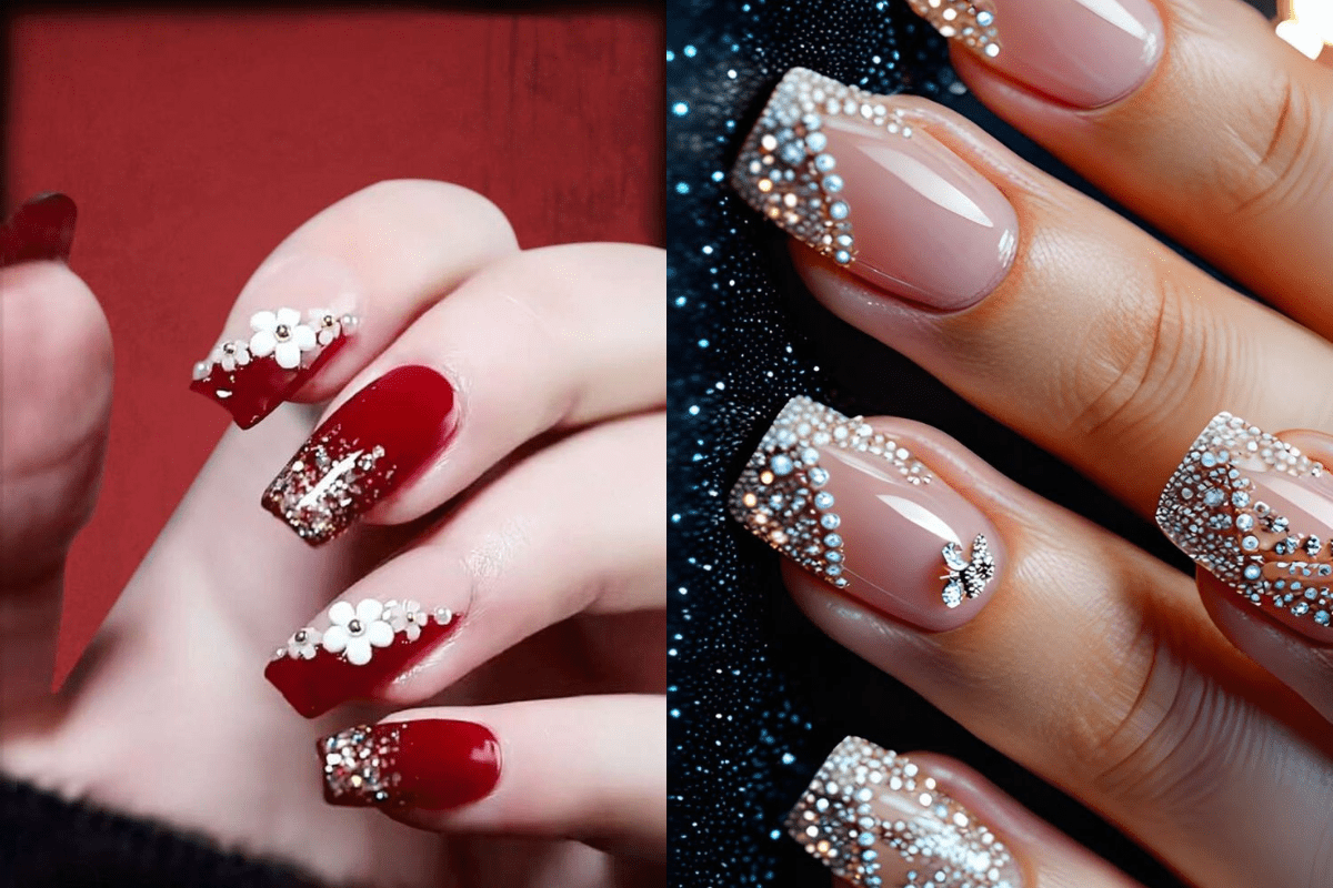 Stone And Pearls Nail Art