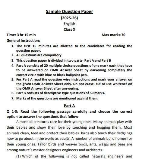 UP Board 10th English Sample Paper 2026