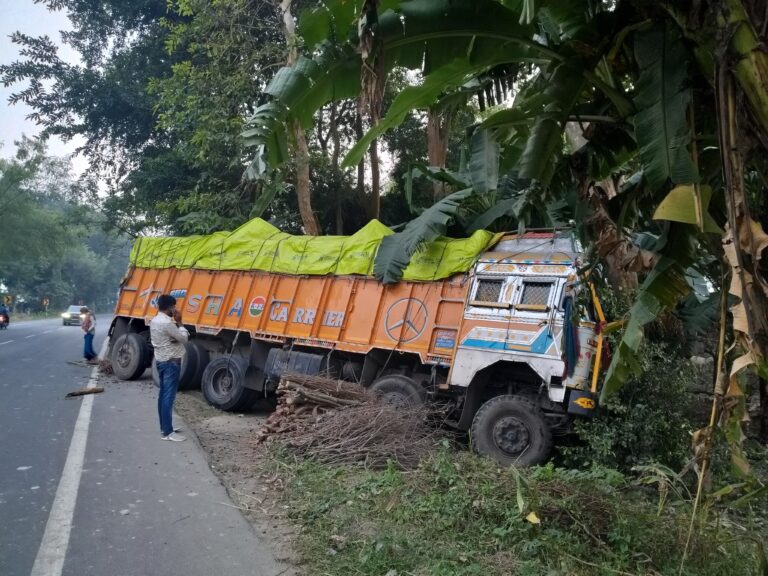 लोडेड तेज रफ्तार ट्रक दुर्घटनाग्रस्त, बड़ा हादसा टला