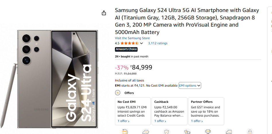 Black Friday Sale में मची लूट, धड़ल्ले से गिरी Galaxy S24 Ultra की कीमत, फटाफट चेक करिए ऑफर 1 Image 269