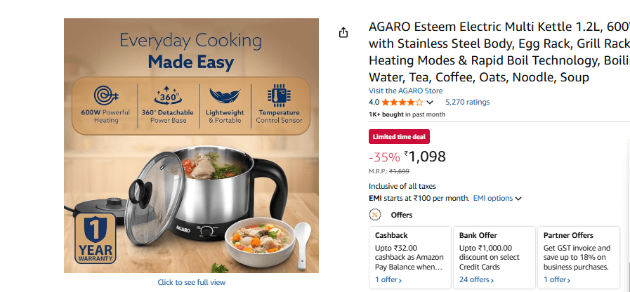 ₹1500 से कम में खरीदें Multipurpose Electric Kettle, गर्म पानी से लेकर चाय-मैगी तक सब बनेगा मिनटों में 4 Image 289