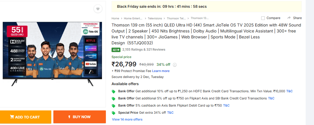 Black Friday Sale ने मचाई तबाही, ₹25000 से कम में मिल रहा 55 इंच Smart Tv, फटाफट चेक करें ऑफर्स 3 Image 299