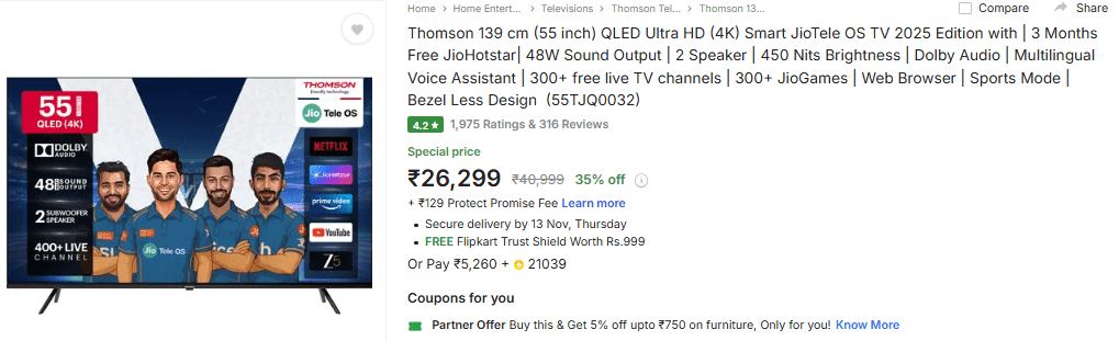 27 हजार से भी कम में खरीदें 55 इंच Smart Tv, बड़ी स्क्रीन और दमदार साउंड के साथ घर बन जाएगा थियेटर 1 Image 74