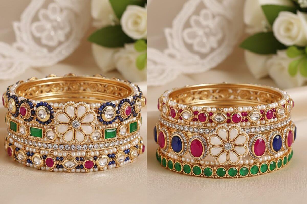 Bangles Design For Dulhan: दुल्हन की खूबसूरती में लग जाएगा चार चांद, आज ही चुनें ब्राइडल स्पेशल बैंगल्स डिजाइन 2 Bridal Stone Work Bangles Design