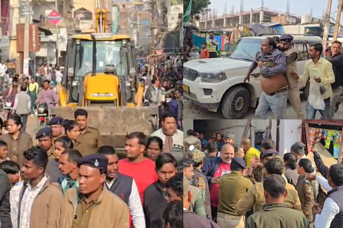 Bihar Bulldozer Action causes commotion scuffle between official and shopkeeper two detained