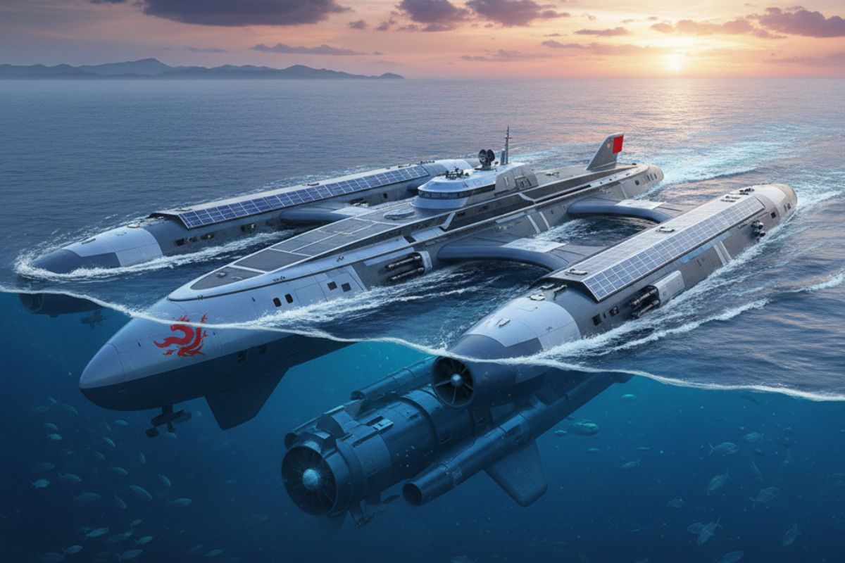China Hybrid Trimaran Submersible Ship/ Ai Image