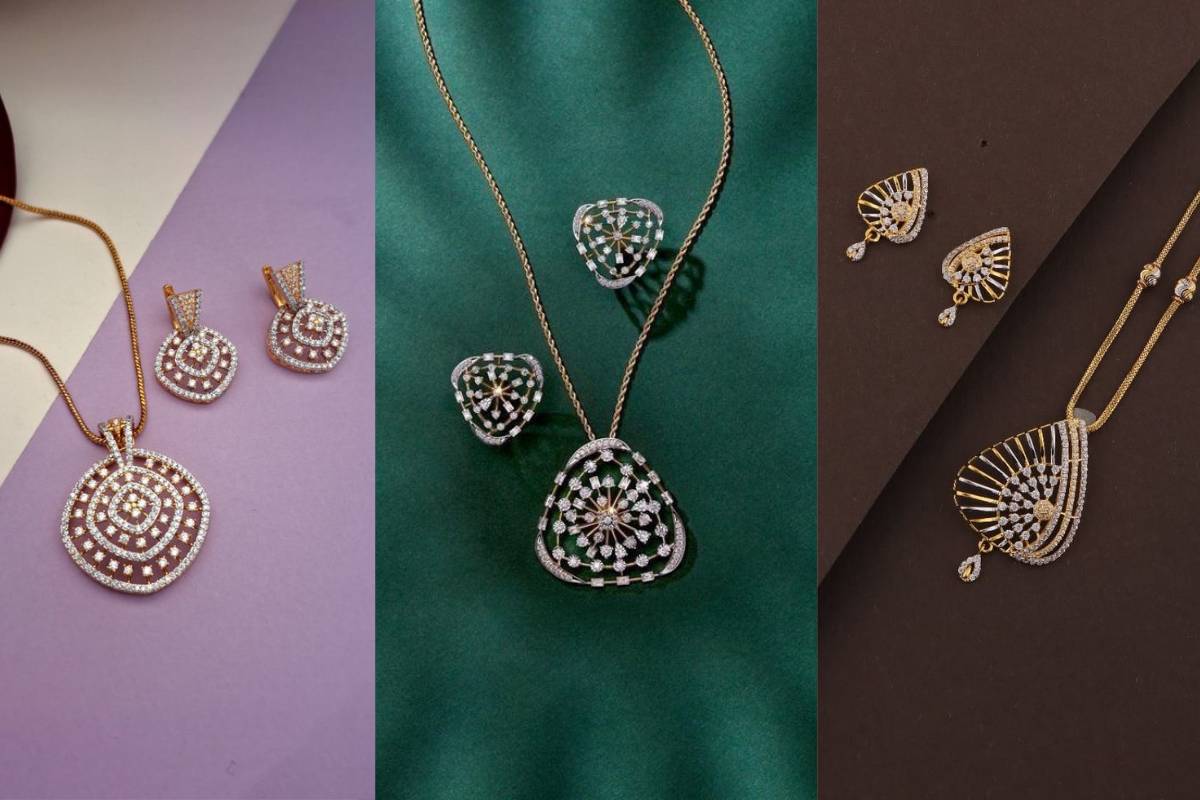 Classic Diamond Pendants Set With Earrings 