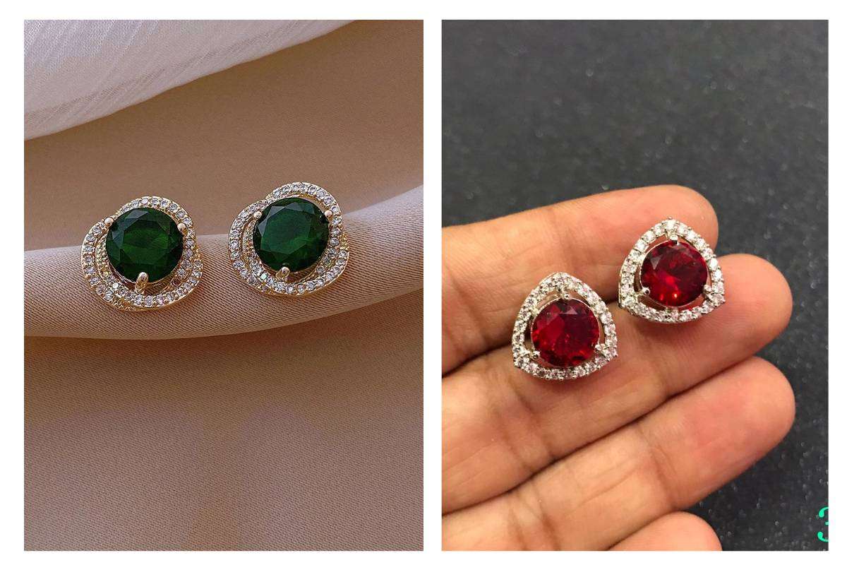 Colourful Gemstone Ear Studs For Women