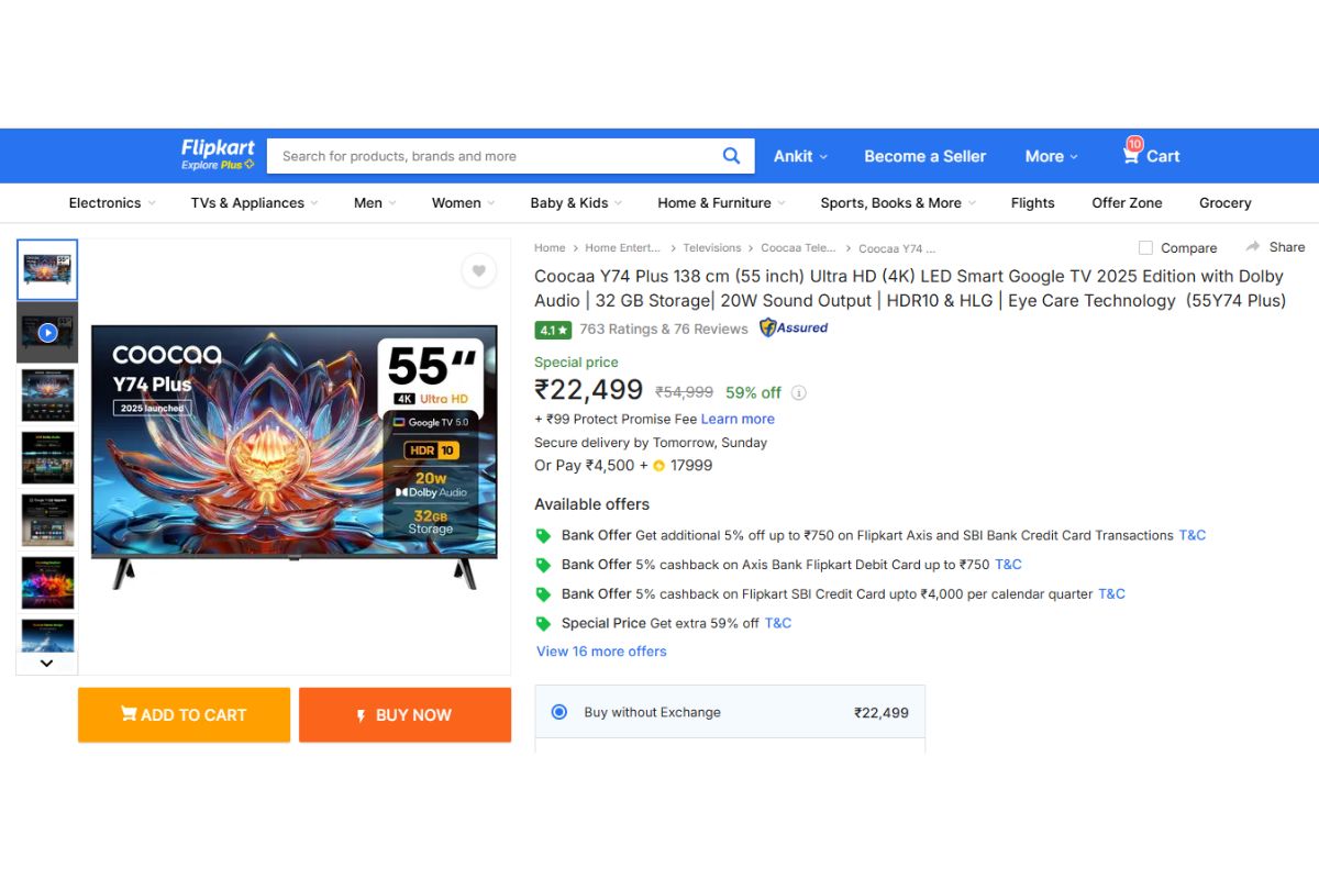 Flipkart Buy Buy Sale: 55 इंच Smart Tv के दाम लुढ़के, 30 हजार से नीचे मिल रहे प्रीमियम ब्रांड, मिस न करें ये डील 1 Coocaa Y74 Plus 55 Inch Smart Tv