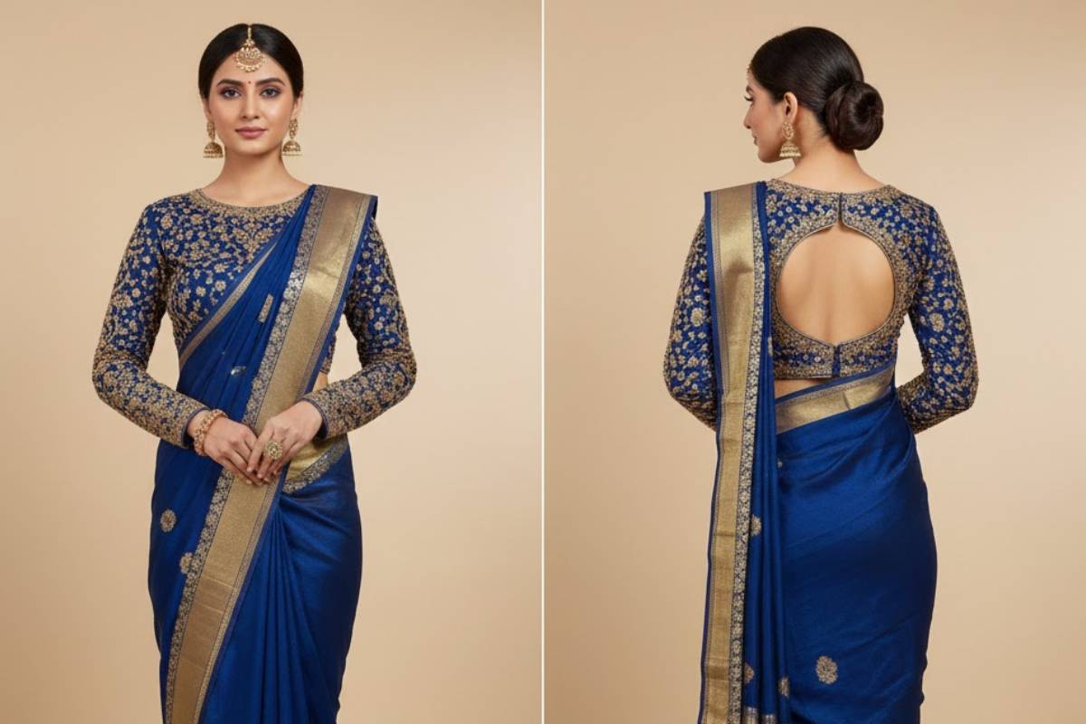 Velvet Blouse Design For Winter: सर्दियों में दिखें सुपर स्टाइलिश - पहनें वेलवेट के लेटेस्ट ब्लाउज डिजाइन 2 Full Sleeves Velvet Blouse Design