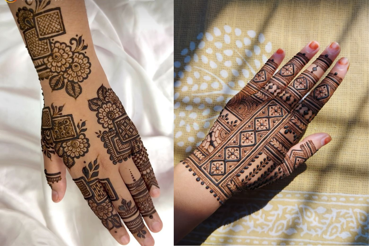 Backside Mehndi Design: हाथों की खूबसूरती बढ़ाने के लिए ट्राय करें ये लेटेस्ट और स्टाइलिश बैक साइड मेहंदी डिजाइंस 4 Geometric Backside Mehndi Design
