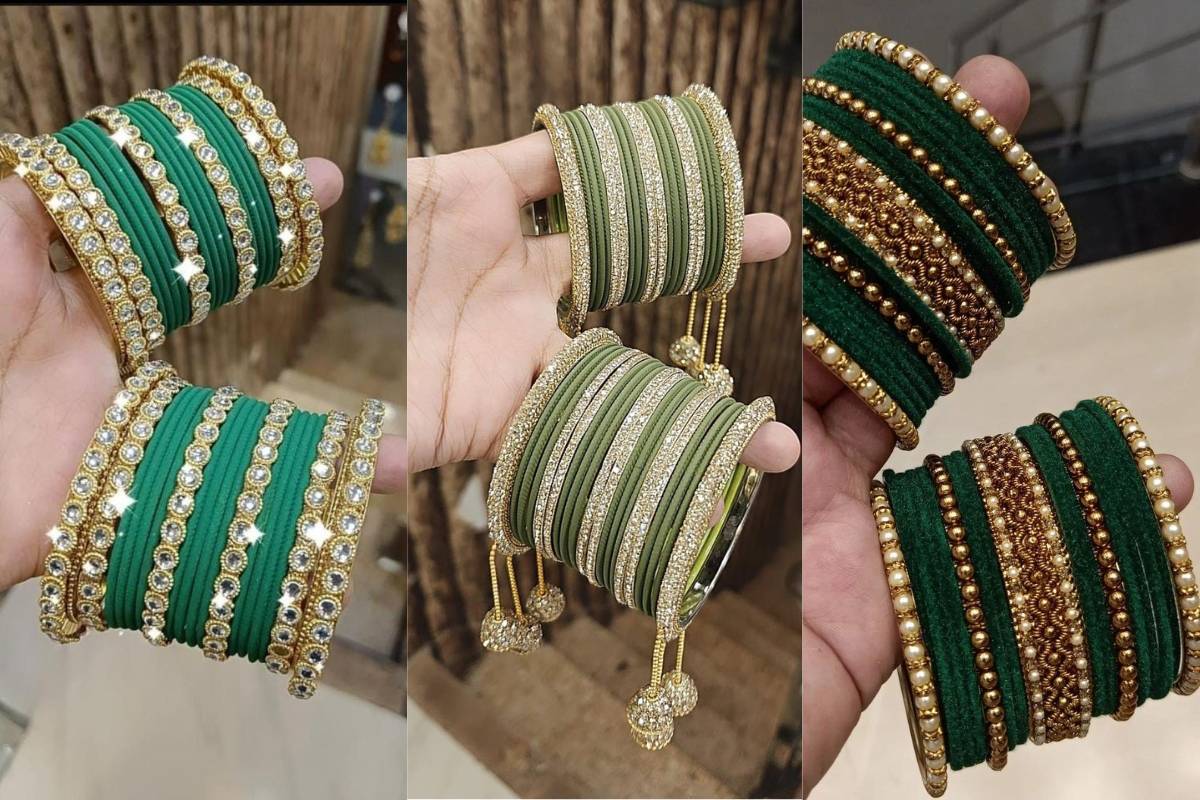 Latest Velvet Bangles Design: मार्केट में बढ़ रहीं है वेलवेट चूड़ियों की डिमांड – देखें न्यू शेड्स 4 Green Velvet Bangles Design For Women – Olive Green Parrot Green Dark Green Velvet Bangles Set For Festive Mix-And-Match Styling