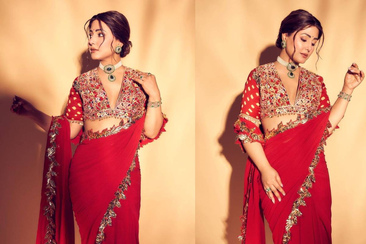 Hina Khan Red Saree Look