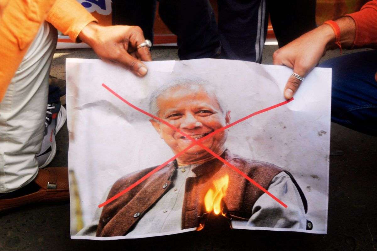 Md Yunus Pic Burt In Kolkata During Protest Against Bangladesh Violence Against Hindu