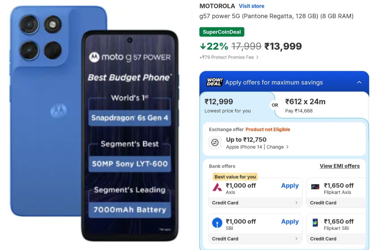 Moto G57 Power Sale Starts: 13 हजार से कम में मिल रहा 7000Mah बैटरी वाला फोन, पहली सेल में बंपर डिस्काउंट 1 Moto G57 Power Sale Offer