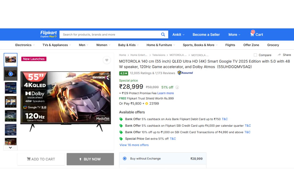 Flipkart Buy Buy Sale: 55 इंच Smart Tv के दाम लुढ़के, 30 हजार से नीचे मिल रहे प्रीमियम ब्रांड, मिस न करें ये डील 4 Motorola 55 Inch Smart Tv