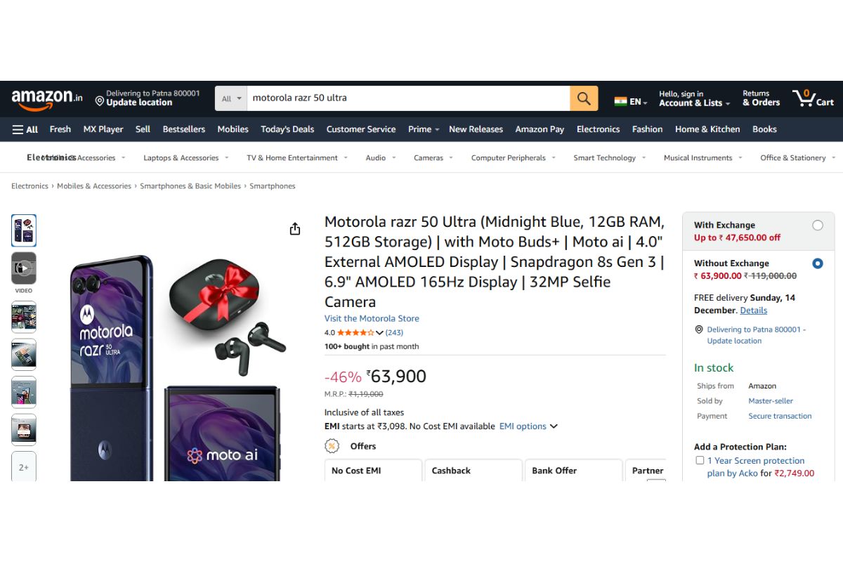 Motorola Razr 50 Ultra Amazon Price Details